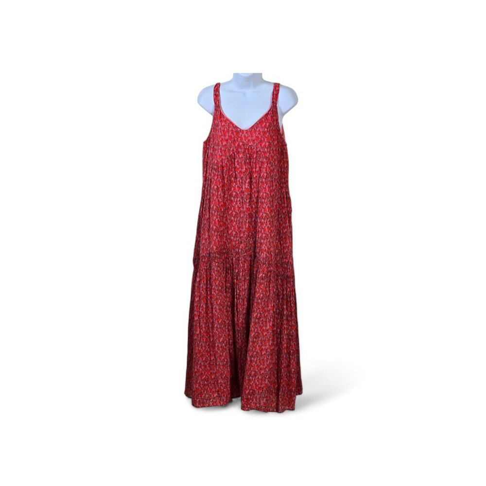 Joie Cotton Maxi Dress Small Red Boho Tiered Sleeveless Flowy Sundress